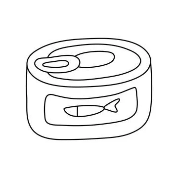 Canned fish. Hand drawn vector illustration in doodle style Stock Illustration