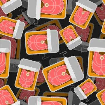 Canned fish pattern seamless. preserve piscinetinned goods background. Vector Stock Illustration