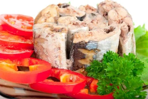 Canned fish with vegetables Stock Photos
