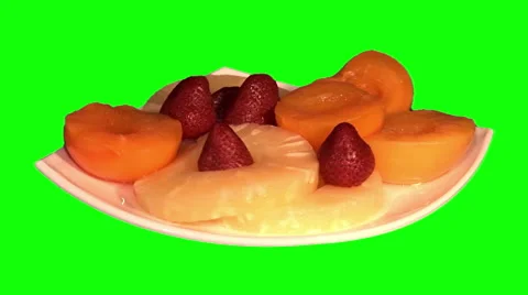 Canned fruit on plate Stock Footage 48127580