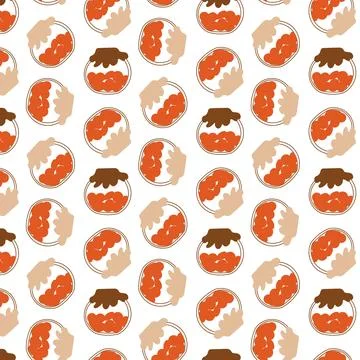 Canned jar tomato pattern background green textile イラスト素材