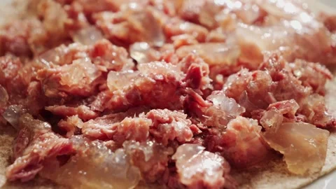 Canned meat on the table close-up. Canning delicious food. Stock Footage 304060471