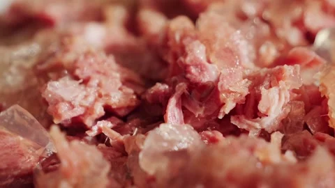 Canned meat on the table close-up. Canning delicious food. Stock Footage 313937060