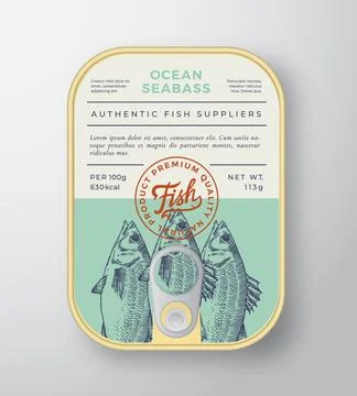 Canned Ocean Fish Abstract Vector Aluminium Container Packaging Design or Label Illustrazione stock