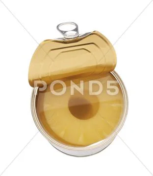 Canned pineapple isolated over white background Stock Photos