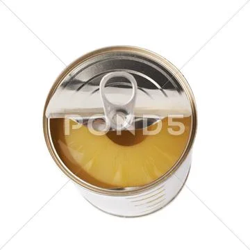 Canned pineapple isolated over white background Stock Photos