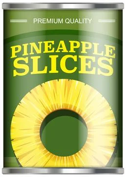 Canned Pineapple Slices Vector Illustration with Green Label and Metal Can イラスト素材