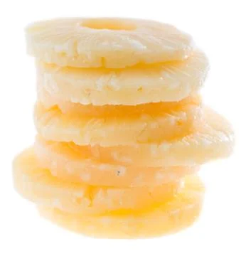 Canned pineapple on white Stock Photos
