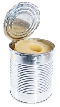 Canned pineapple on white Stock Photos