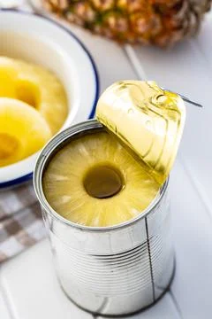 Canned sliced pineapple fruit Stock Photos