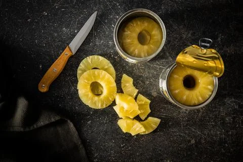 Canned sliced pineapple fruit Stock Photos