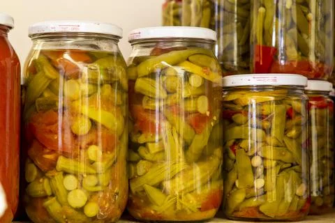 Canned vegetable dishes. Stock Photos