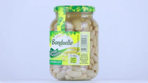 Cannellini Bonduelle beans on white background Stock Footage 149061752