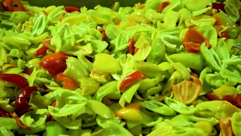 Cannery. Pepper on a conveyor. Technological processes of canning. Washing Stock Footage 165835903