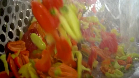 Cannery. Pepper on a conveyor. Technological processes of canning. Washing Stock Footage 165840482