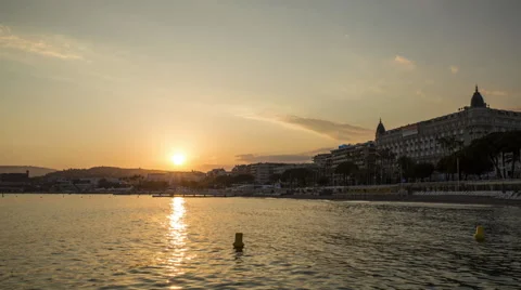 Cannes: Beach with Sunset and Clouds Stock Footage 52462221