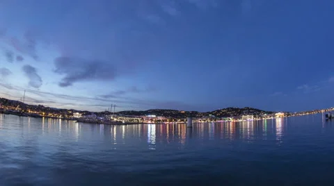 Cannes: Harbor at Night with Reflections Stock Footage 52915755