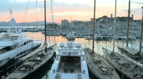 Cannes Harbor (Sunset) Stock Footage