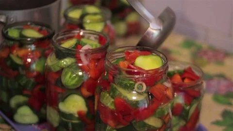 Canning salad Stock Footage 80137088