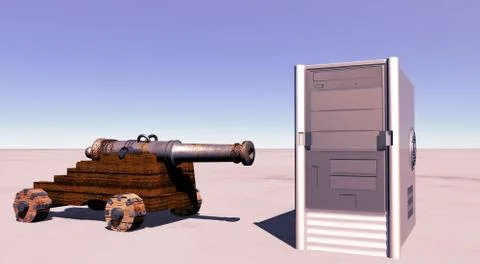 Cannon and computer Stock Illustration