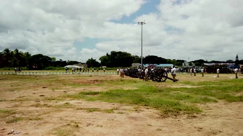 Cannon artillery loaded with fire explosives at Dasara festival in India. Stock Footage 213102604
