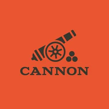 Cannon with ball icon vector isolated. Cannon logo with cannonballs, weapon. Can Stock Illustration