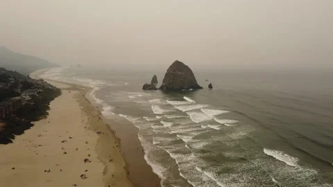 Cannon Beach - Flyover Stock Footage 213060920