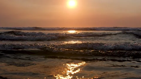 Cannon Beach Ocean Sunset Tranquility in Slow Motion Stock Footage 147460619