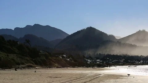 Cannon Beach with oceanfront homes the capes and headlands along Oregon coast HD Stock Footage 83192928