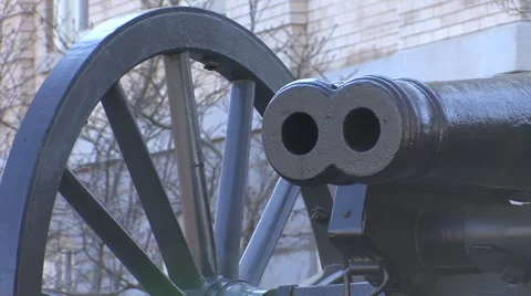 Cannon, double barreled C/U Stock Footage 1044284