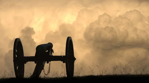 Cannon in a Field Cloudy Background Stock Footage 56820958