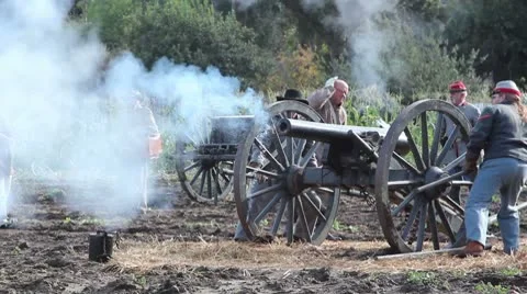 Cannon Fire with Cheers Stock Footage 8970826