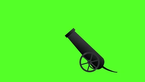 Cannon fires 3 times in separate angles Green Screen Stock Footage 306505383