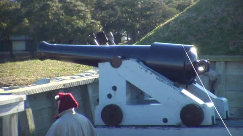 Cannon fires, 48fps @ 200% Video stock 24403987