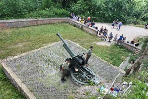 Cannon fires  blanks at noon Stock Photos