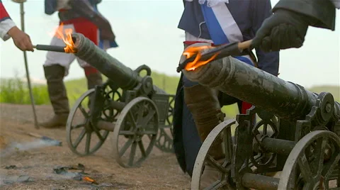 Cannon fires in flame and smoke. Stock Footage 62589261