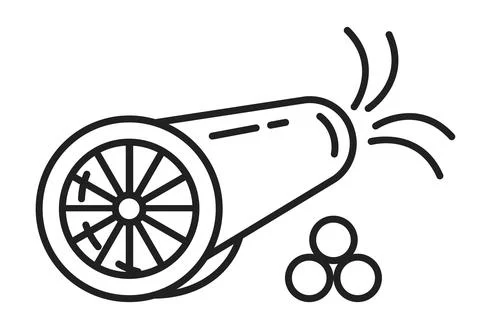 Cannon icon vector in line, outline style. Artillery gun for shooting, firewo Illustrazione stock
