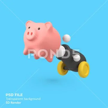 Cannon launches cute pigs isolated 3d render icon illustration PSD 템플릿