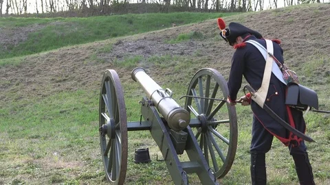 Cannon opening fire Stock Footage 113882078
