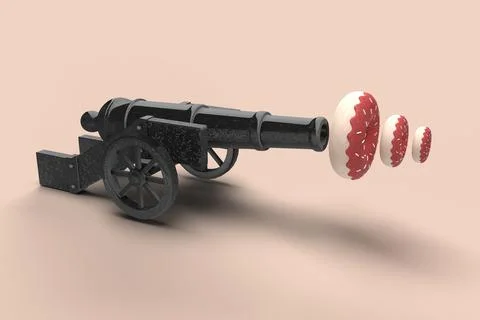 Cannon releasing Donuts 3D Render Stock Illustration