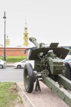 A cannon by the road. Stock Photos