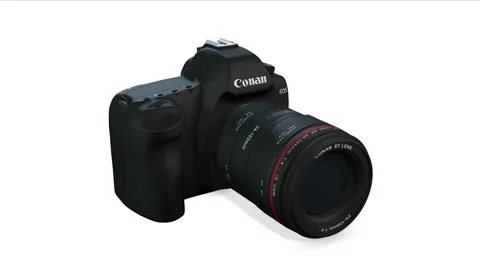 Cannon shooting camera on white background at two different angles Stock Footage 166819724