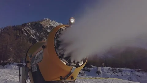 A cannon that shoots artificial snow Stock Footage 168357690
