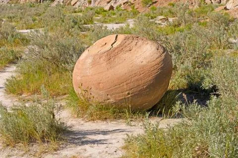 Cannonball Concretion in the Badlands Stockfoto's
