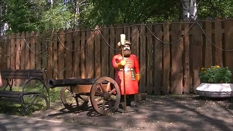 Cannoneer standing next to the cannon Stock Footage 92979345