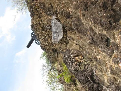 Cannons on the edge of a cliff, pirates Stock Photos