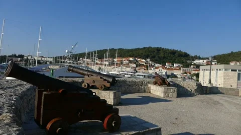 Cannons on Old Tower With View Vídeo Stock 54914001