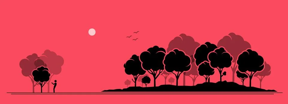 Cannot see the forest for the trees. Vector illustration depicts concept of o Stock Illustration
