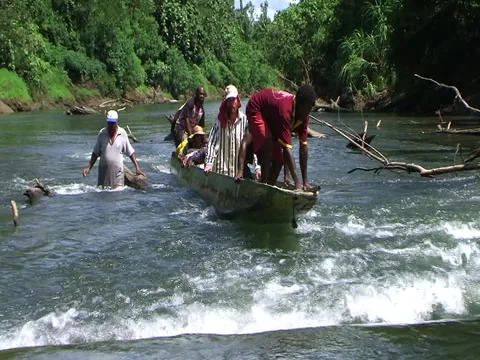 Canoe getting stuck Stock Footage 3585390