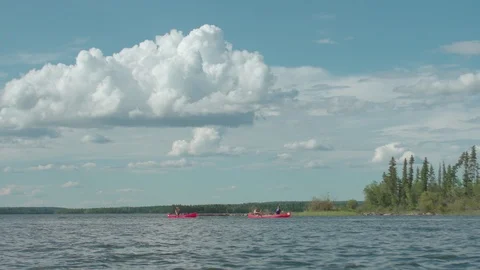 Canoe on a lake in summer Stock Footage 88298273